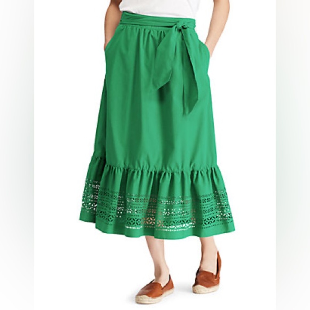 Ralph Lauren Women’s Summer Poplin Cut Out Elegant green Aline Green Skirt NWT 2
